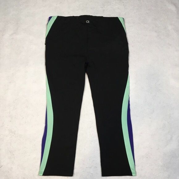 Gap Fit Womens M Grop Leggings Black Green Purple Stripe Gfast Nylon Retro 80s - Picture 8 of 10